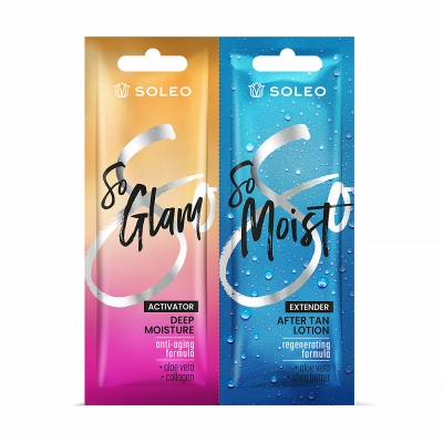 SOLEO увлажняющий бальзам для тела "So Moist" + Увлажняющий ускоритель загара "So Glam" 15 мл 