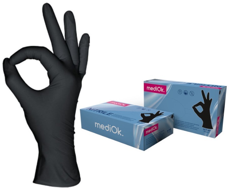 Перчатки нитриловые mediOk, S, черные, 100 шт